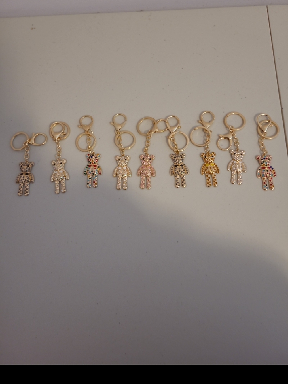 Gold Teddy Bear Crystal Keychain - Multicolor & Pink Options
